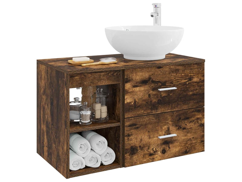  Ensemble de mobilier de salle de bain 2 pcs chêne fumé shl6421  - Conforama C