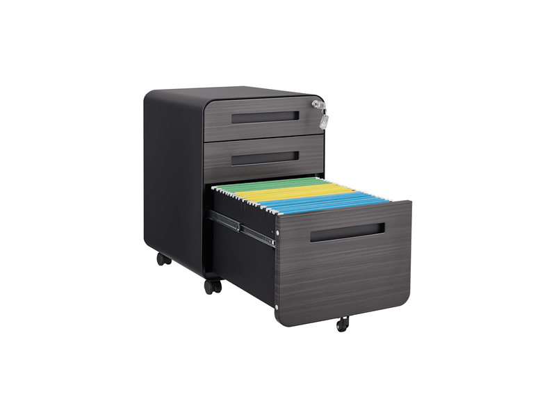  Caisson mobile de bureau 46x40x58 cm – noir – 3 tiroirs verrouillables sur roulettes  - Conforama A