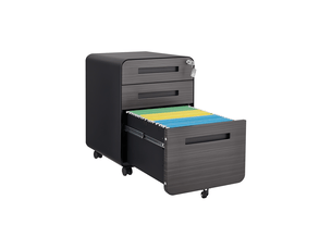 Caisson mobile de bureau 46x40x58 cm – noir – 3 tiroirs verrouillables sur roulettes