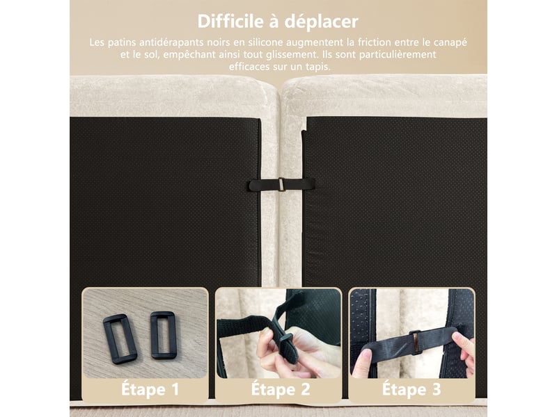 Fauteuil modulaire en l - blanc - chenille - 281x171x76 cm - confort doux - mousse haute densité - Conforama R