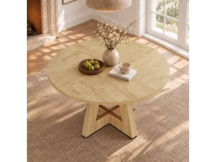 Table à manger ronde 120x120x75 cm pour 4 à 6 personnes, plateau mdf effet bois, design scandinave minimaliste - chêne