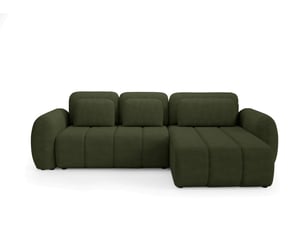 Canapé d'angle réversible convertible   4 places Tissu bouclette vert avec coffre de rangement