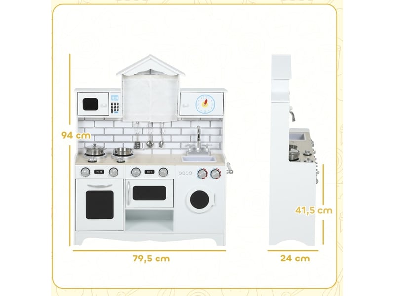  Cuisine enfant 79.5x24x94 cm avec four, évier, fonction sonore et accessoires en bois blanc  - Conforama C