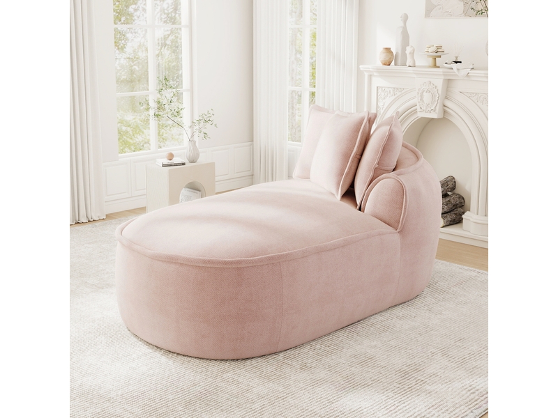  Canapé méridienne droit rose en chenille avec coussins, 2 modules indépendants modulables et sans cadre  - Conforama B