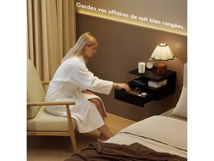 Lot de 2 tables de chevet murales, tables de nuit suspendues avec tiroir, étagère ouverte, noir, 35x32x22,5cm
