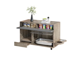 Meuble cache-litière avec rangement, maison de toilette discrète, chêne, 100 x 45.5 x 67 cm, mdf
