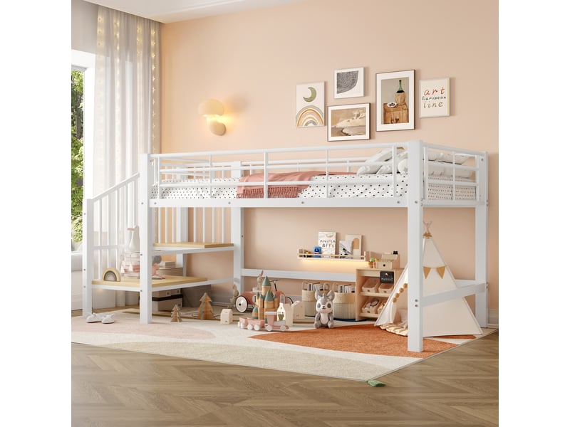  Lit mezzanine 90x200 cm coloris blanc métal lit enfant blanc - Conforama D