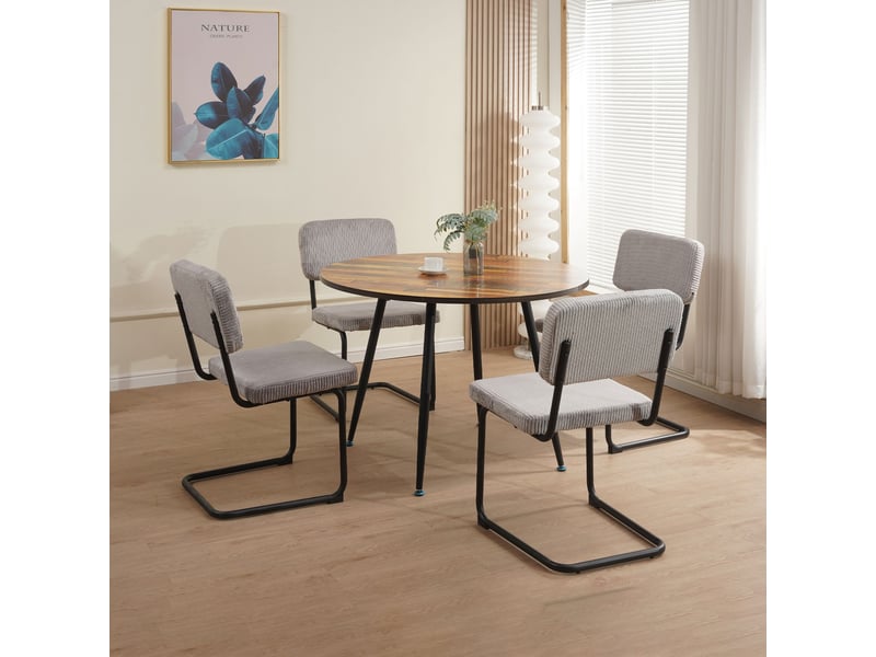 Ensemble repas table ronde naturel + 4 chaises velours gris - scandi - Conforama A
