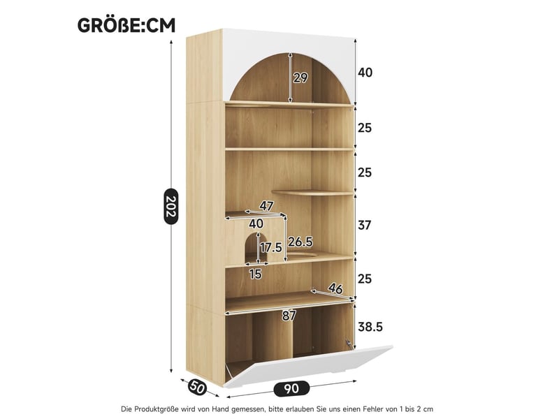  Meuble de rangement multifonction 90x50x202 cm, plateformes, niches, panneau de particules blanc et aspect bois  - Conforama C