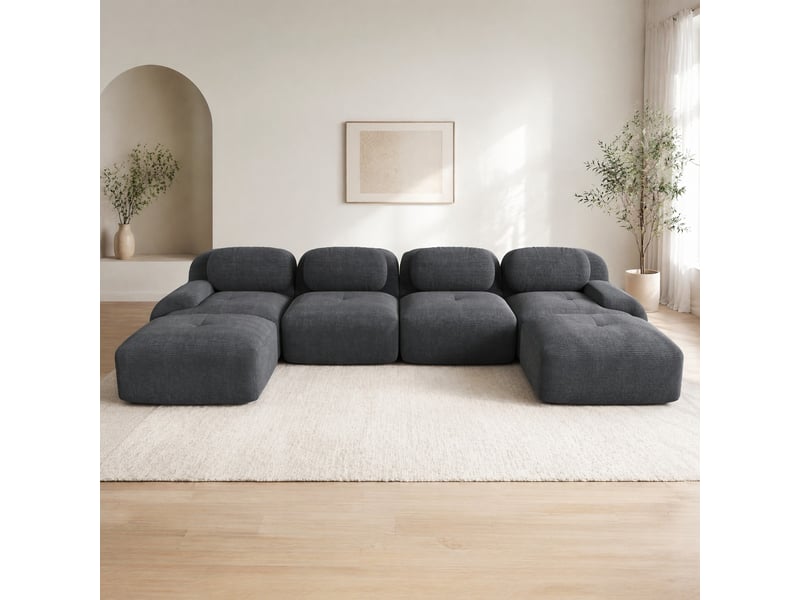 Canapé modulable u 388x178x70 cm, quatre places, prêt à installer, assise 32d, sans structure, velours côtelé, gris - Conforama B