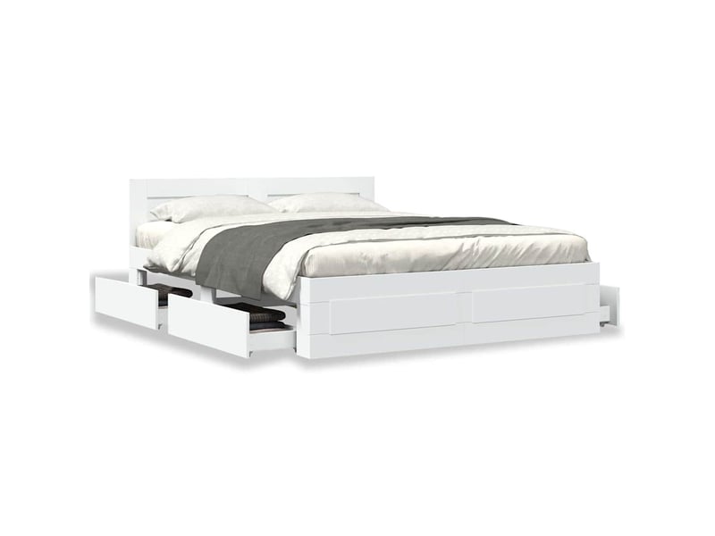 Lit double- lit adulte - cadre de lit avec tiroir blanc 150 x 200 cm bois d'ingénierie - Conforama C