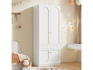 Armoire enfant 2 portes, penderie et tiroirs, poignées métal - blanc - 8e+1 x 5e+1 x 2e+2 cm