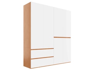 Armoire 180x50x200 cm à 6 portes, 2 tringles, 5 tiroirs, mdf et panneau de particules blanc, grand rangement vêtements