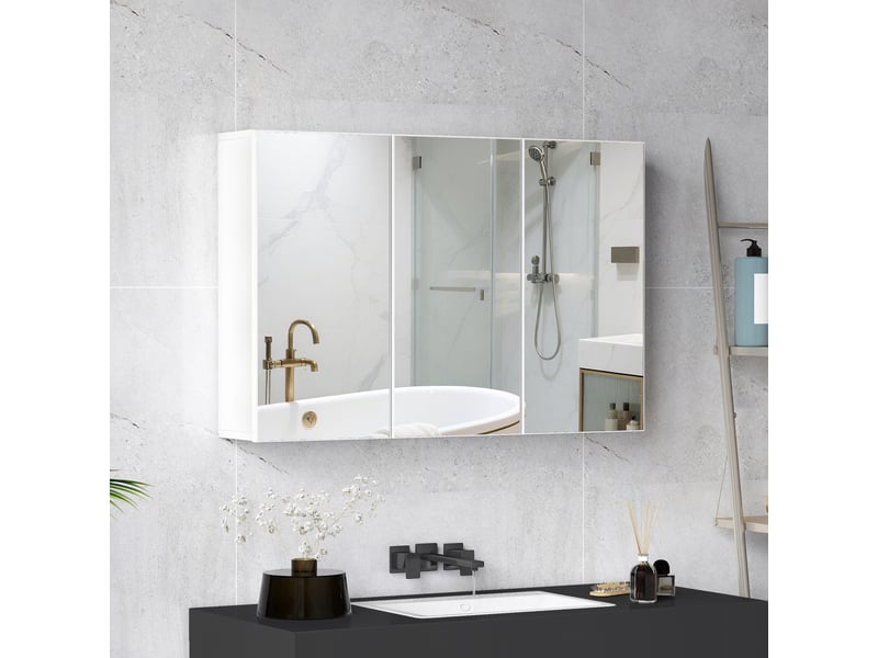  Armoire de toilette avec 3 portes miroir en panneau de particules blanc 90x15,5x60 cm  - Conforama B