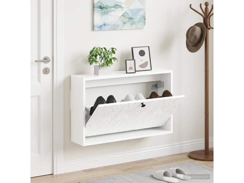  Meuble à chaussures mural, armoire à chaussures delft 71x17x43 cm blanc brillant  - Conforama B