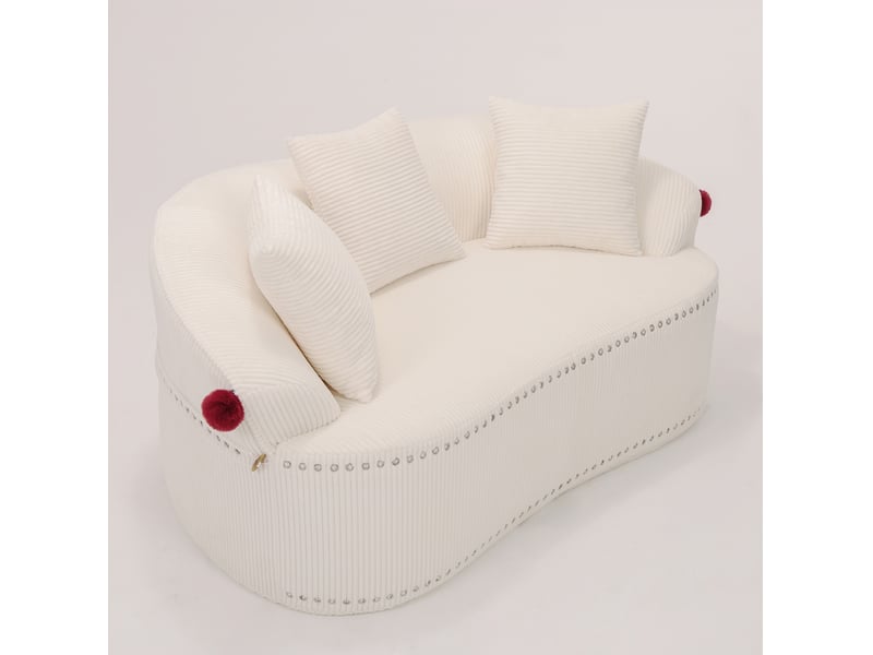  Canapé 2 places arqué en velours côtelé blanc 163x93x68 cm  - Conforama A