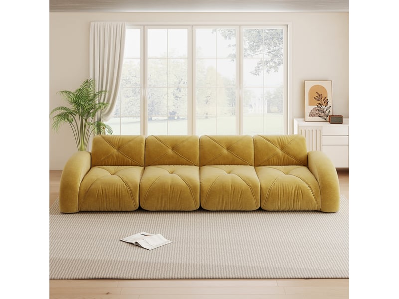  Canapé modulable 4 places 358x95x76 cm, sans cadre, sans montage, mousse 32d, revêtement en chenille, jaune  - Conforama E