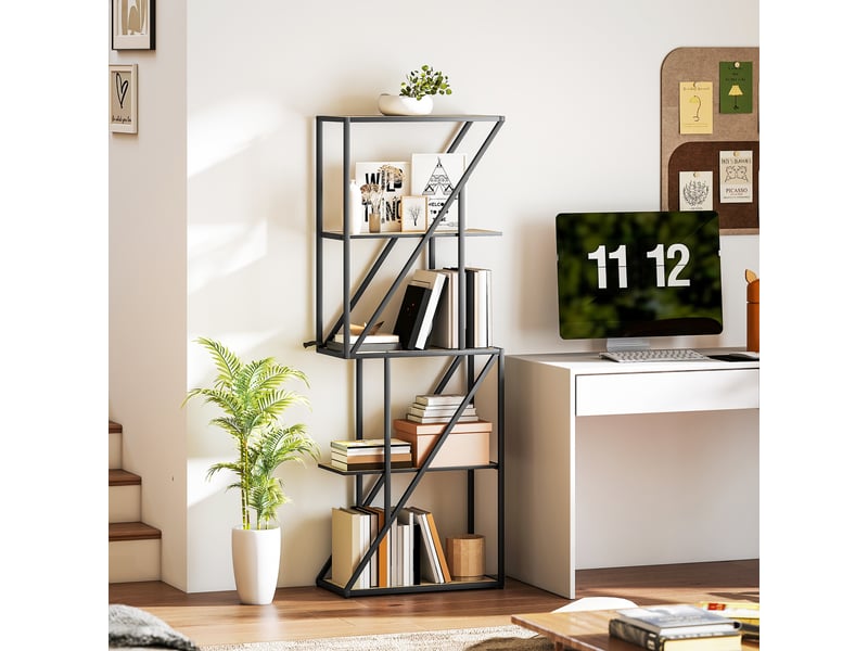  Bibliothèque à 5 niveaux, style industriel, avec étagères ouvertes et structure en acier, 60 x 30 x 165 cm, chêne  - Conforama C
