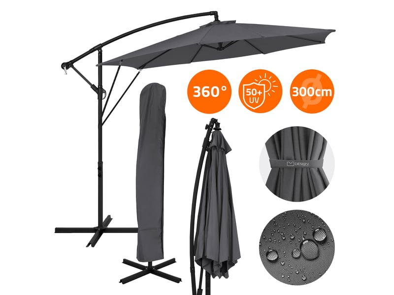 Ml-design parasol déporté ø 300 cm anthracite en aluminium avec manivelle protection uv50+ tissu imperméable modèle inclinable et pivotant 360° meuble pour jardin terrasse housse et support inclus - Conforama A