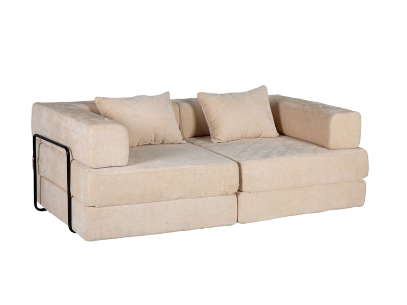  Canapé convertible 200 cm, canapé-lit modulable au sol en tissu chenille, sans montage, 2 places, beige  - Conforama A