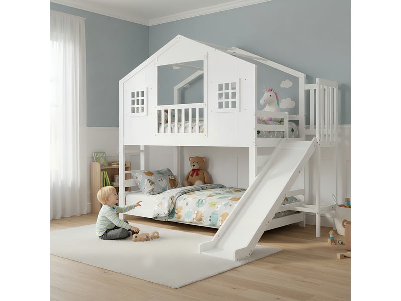 Lit superposé 90x200 cm coloris blanc pin lit enfant blanc - Conforama B