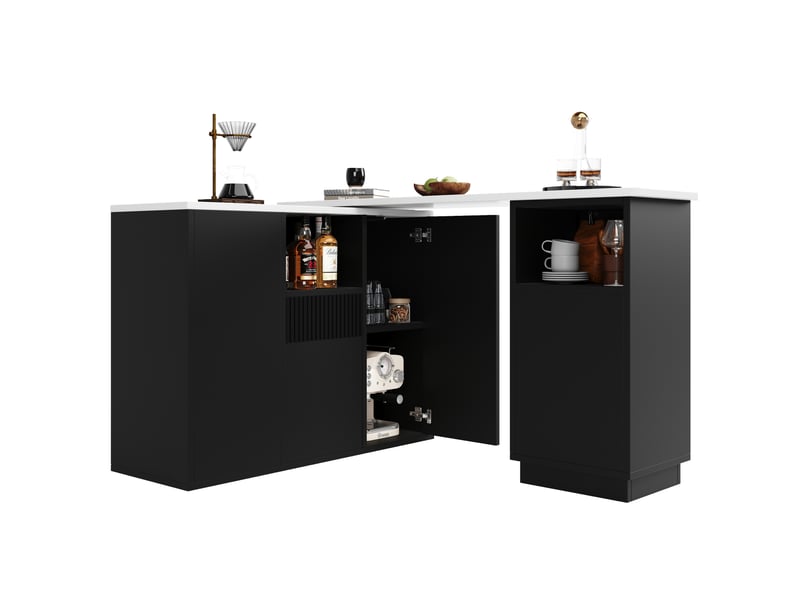 Bar 360° rotatif îlot l210x30x100,9 cm plateau l140x30x100,9 cm design l modulable grand rangement marbre mdf noir  - Conforama A