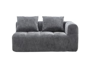 Canapé droit fixe 2 places en tissu gris avec poches latérales, confort moelleux pour votre salon moderne