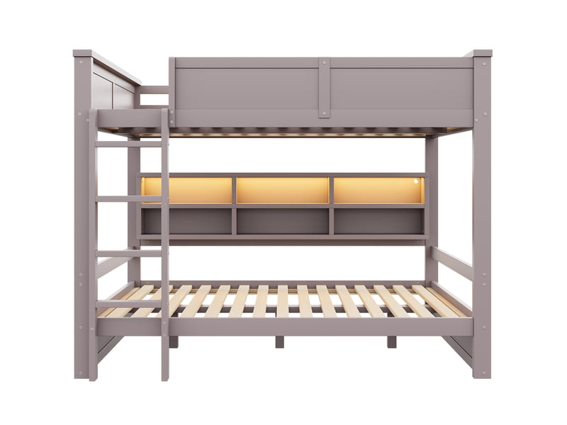  Lit superposé 160x200 cm 6 rangements, lit enfant avec led, mobilier de chambre, bois et mdf, marron sans matelas  - Conforama E