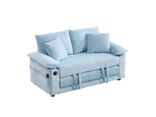 Canapé convertible 2 places 3-en-1 avec fonction couchage et poches latérales, pliable en chenille bleu 135×66×80 cm