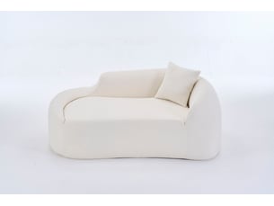 Canapé convertible 2 places en chenille avec assise profonde, chaiselongue incurvée blanche 155 × 96 × 65 cm