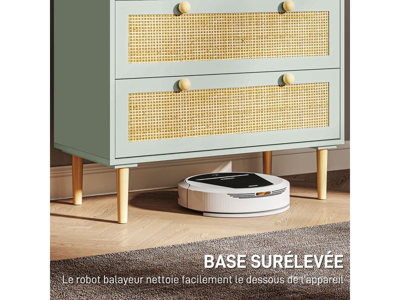  Commode design bohème en rotin avec 3 tiroirs, meuble de rangement pour le salon, le couloir, vert olive, l'entrée  - Conforama W