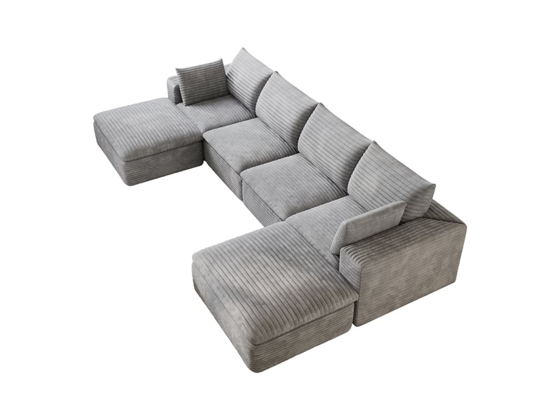  Canapé cloud en velours côtelé gris foncé, 340 cm, coussins amovibles, sans montage  - Conforama E