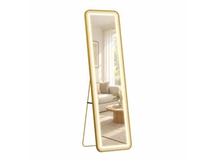 Miroir sur pied led 150x40 cm, miroir pleine longueur, psyché miroir rectangulaire, 3 réglables couleur, cadre en alliage d'aluminium, montage mural ou sol, doré
