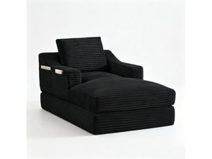 Fauteuil convertible 1 place en velours côtelé noir, 100 x 160 x 85 cm, sans montage, agencement modulable, conception double couche, pour le salon