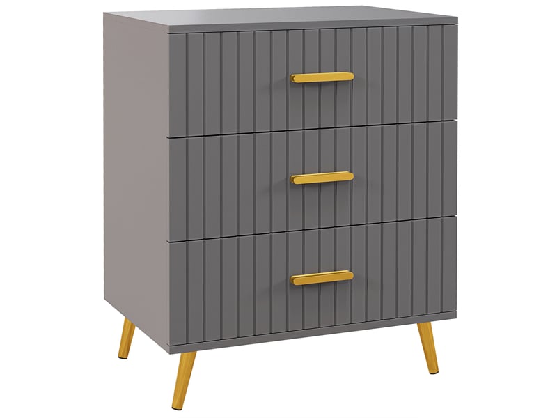  Commode moderne à 3 tiroirs en bois et aluminium, 60 x 40 x 71,5 cm, or et gris foncé  - Conforama B