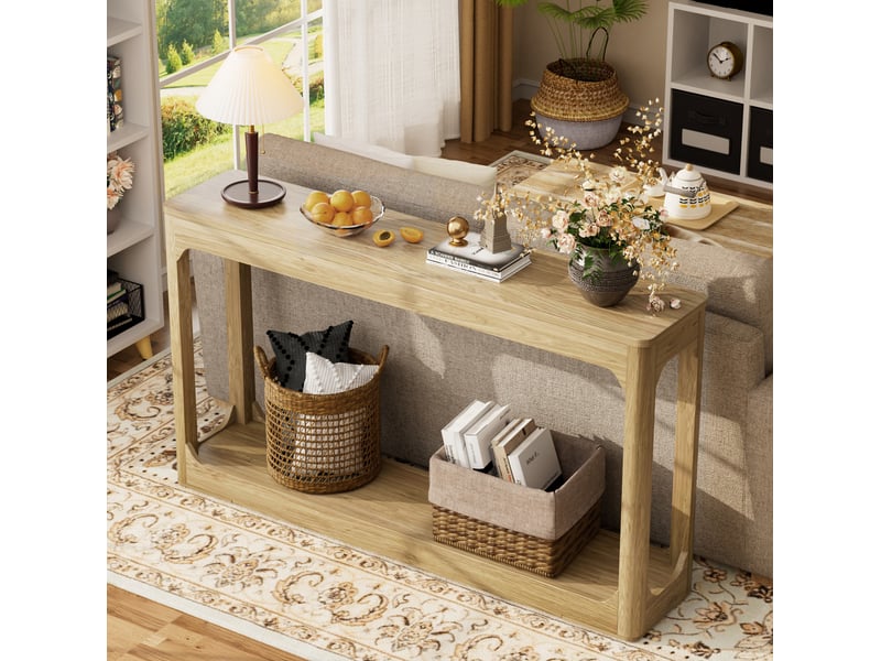  Table console 140x30x79 cm avec 2 niveaux de rangement coloris naturel  - Conforama E