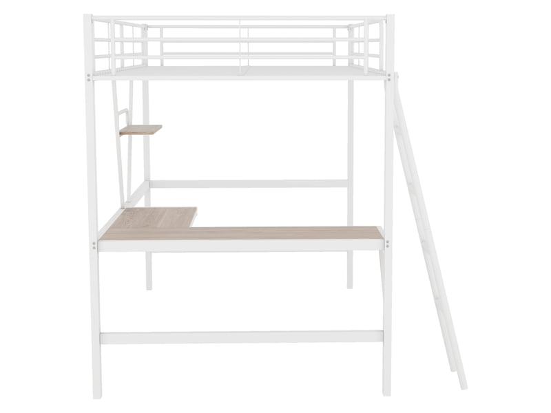 Lit mezzanine métal 90x200 cm avec bureau en l et étagères - idéal enfantadolescent - sans matelas - Conforama E