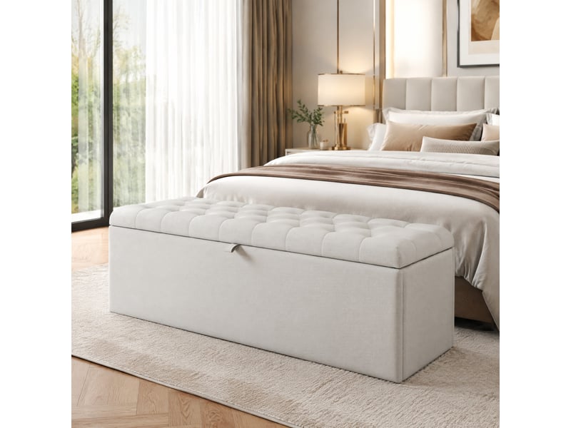  Banquette coffre modenvie capitonnée en lin gris clair 141 x 41,5 x 42 cm  - Conforama E