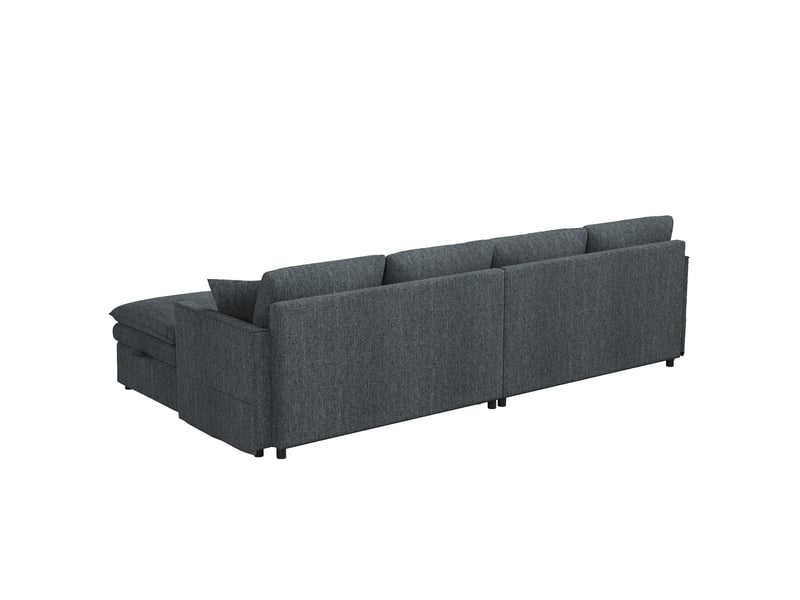  Canapé panoramique modulable 6 places avec 2 poufs de rangement et ports usb, en tissu coton-lin gris  - Conforama A