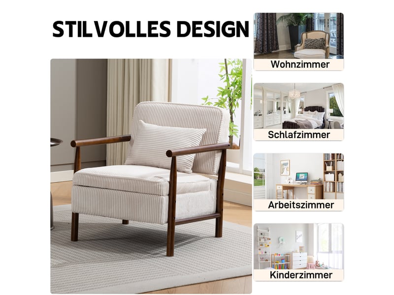 Fauteuil de lecture,83x66x73 cm,avec rangement,velours,blanc - Conforama D
