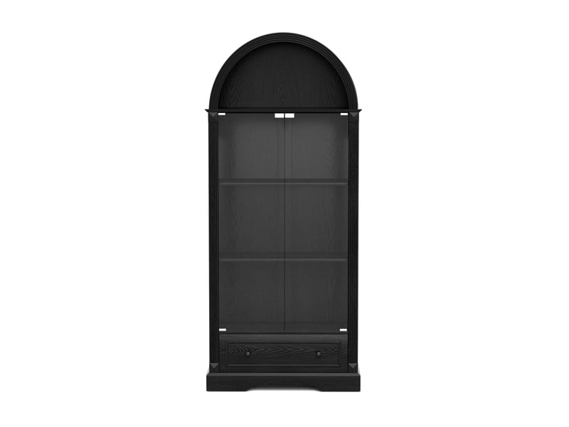  Vitrine noire 180 cm avec portes vitrées, éclairage led, tiroirs, style campagne moderne pour salon  - Conforama A