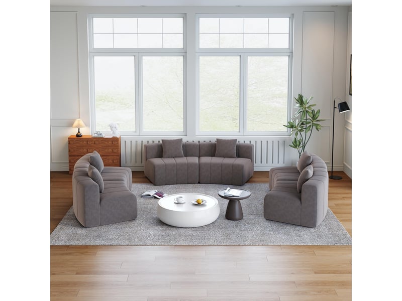  Canapé 6 places - 444.5x222x73.6 cm - canapé demi-lune modulaire incurvé chenille avec coussins, sans montage - gris  - Conforama D