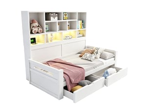 Lit avec rangement 90x200 cm <strong>MAISENTIEL</strong>  <strong></strong> coloris blanc