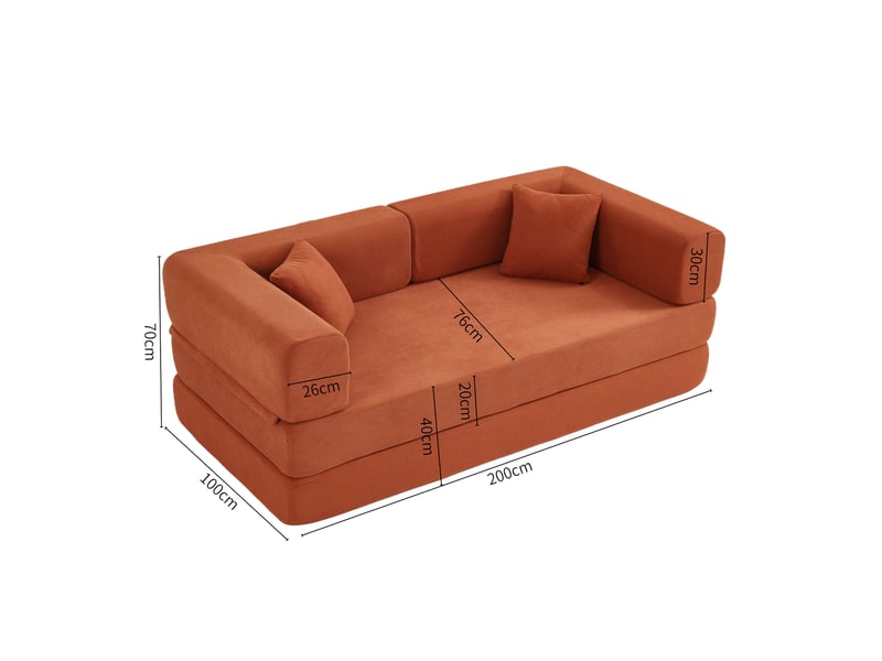 Canapé-lit convertible 200x100x70 cm pliable velours côtelé orange sans matelas - Conforama E