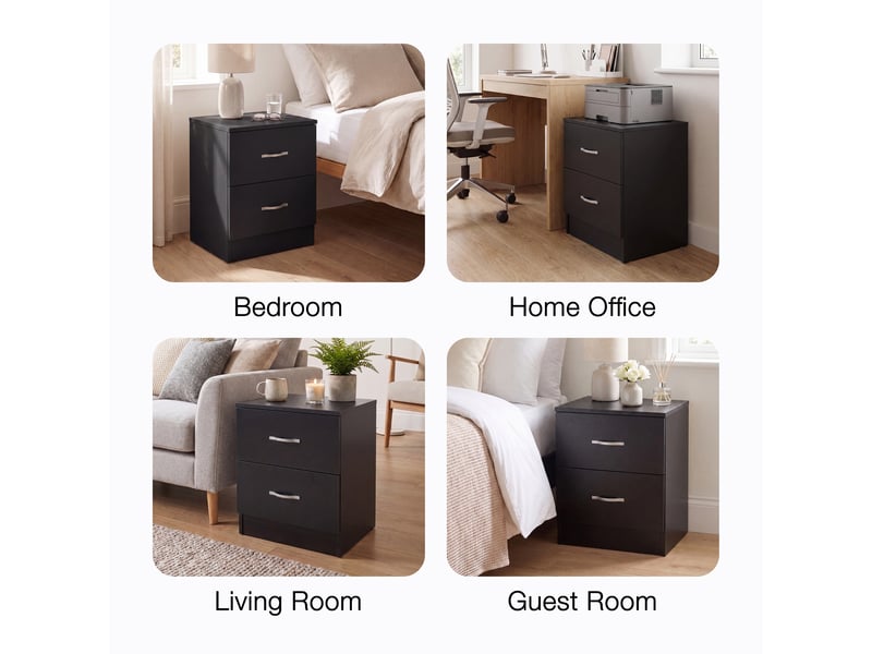  Table de chevet riano, commode de nuit, chambre, rangement, 47x40x36cm, 2 tiroirs, noir 333453 - Conforama W