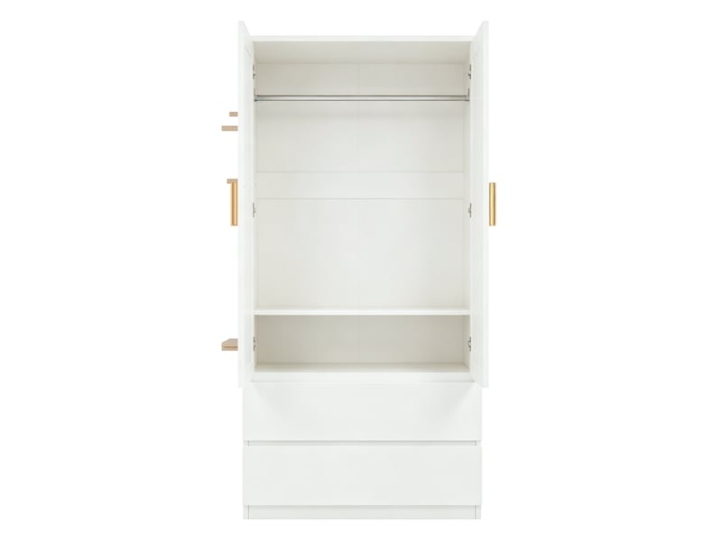  Armoire penderie multifonction 70x50x170 cm, 2 tiroirs, rangements cachés, panneau perforé, contreplaqué et mdf, blanc  - Conforama E