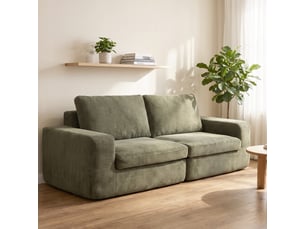 Canapé 3 places en velours côtelé, vert, canapé de salon compressé moderne 236 cm avec coussin à ressorts