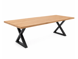 Table à manger avec bord droit coloris chêne massif et pieds en métal noir - longueur 220 x profondeur 100 x hauteur 76 cm
