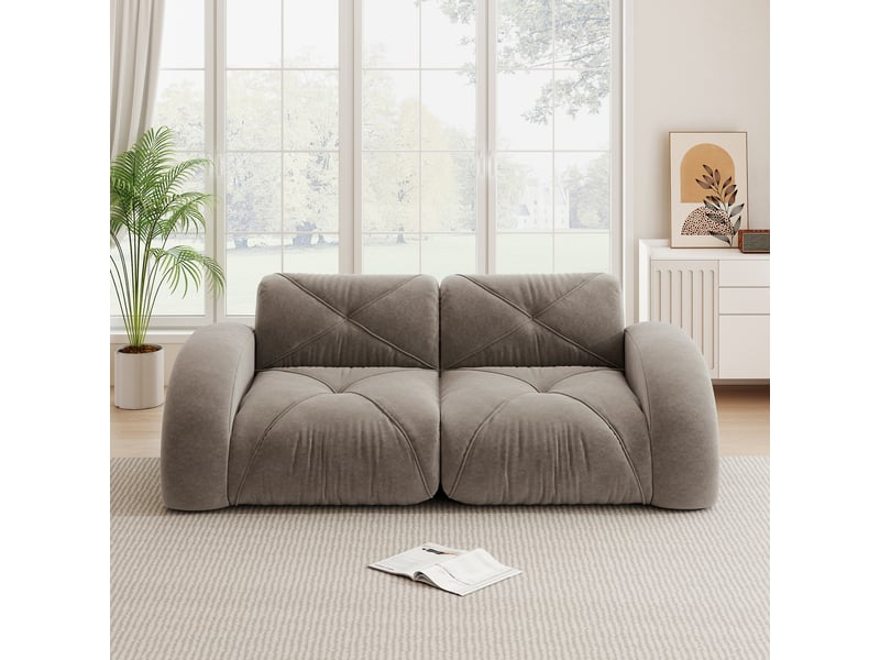  Canapé modulable 2 places 204 cm canapé sans armature en tissu chenille avec mousse haute densité 32d, design antidérapant, sans montage, brun clair Seren Glow - Conforama D