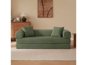 Canapé convertible lit 1 place vert avec rangement intégré tissu velours et mousse 195x89x59 cm